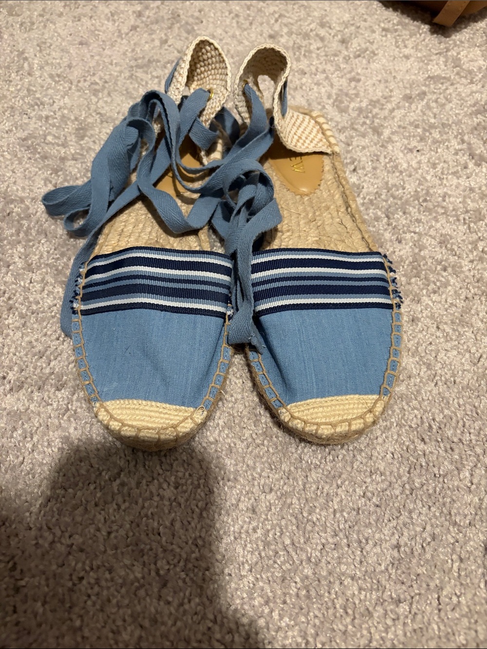 J.Crew Blue Striped Espadrille Lace-Up Flats